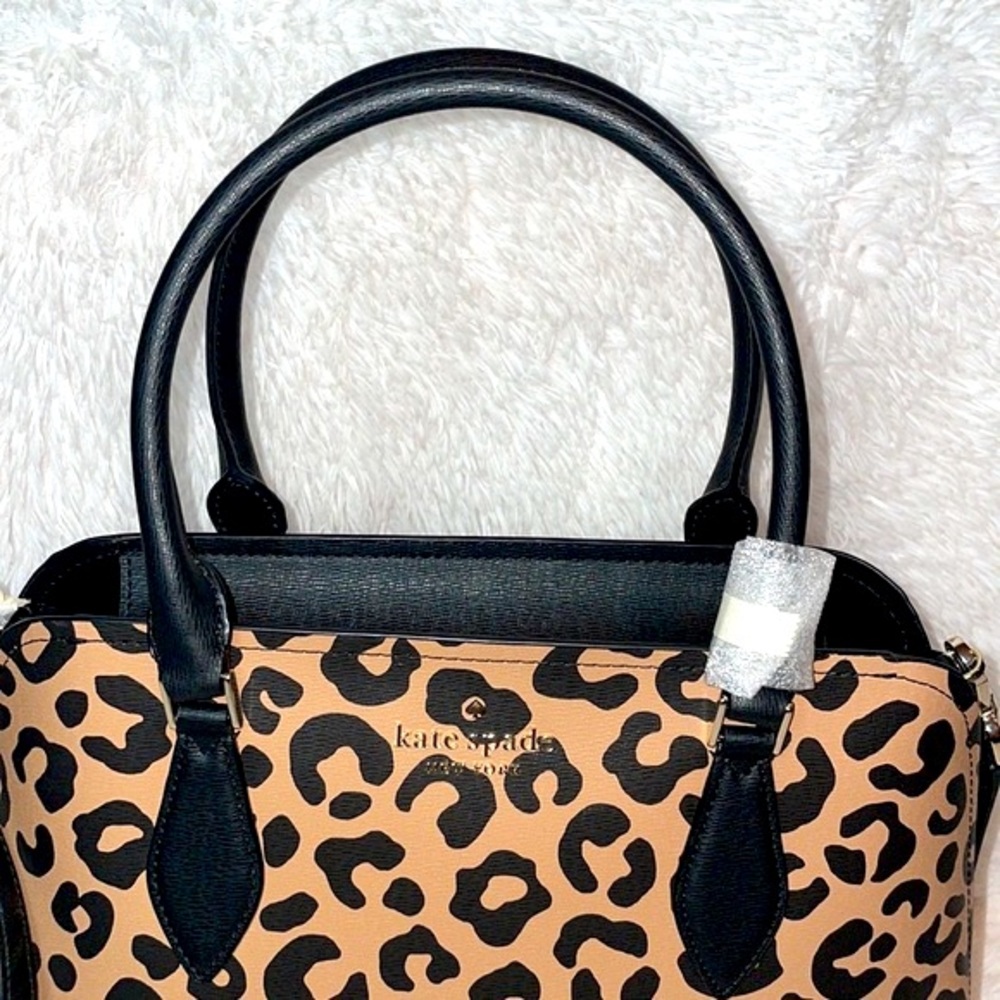 New Kate Spade New York Darcy Leopard Cheetah Large Satchel Shoulder Bag Purse - Picture 6 of 17